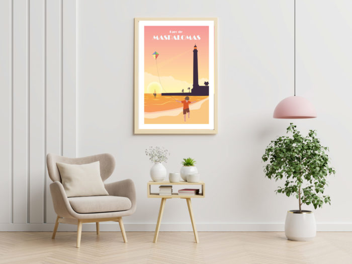 Cartel el poster faro maspalomas gran canaria decoracion interior marco madera