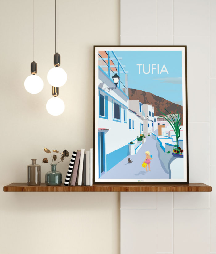 Cartel el poster playa mar pueblo Tufia decoracion interior marco de madera