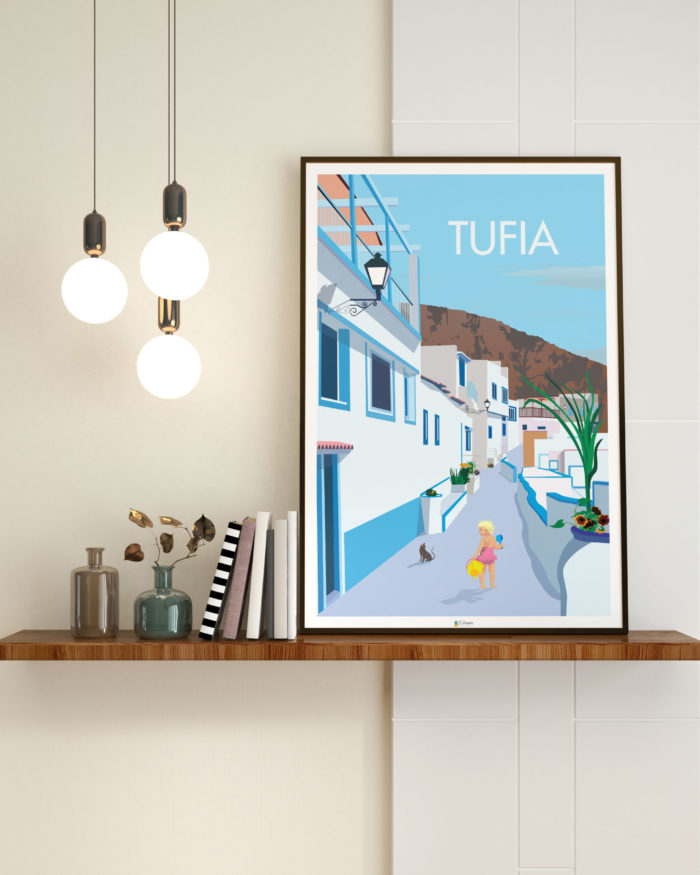 Cartel el poster playa mar pueblo Tufia decoracion interior marco de madera