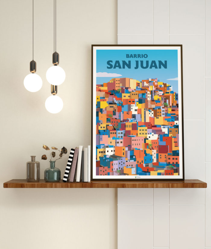 Cartel el poster barrio san juan decoracion interior marco de madera