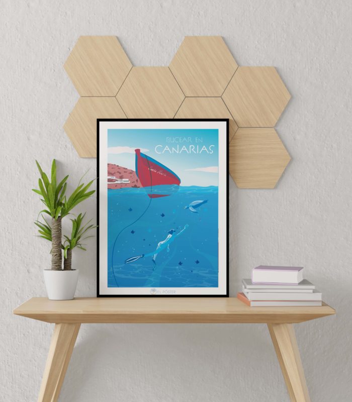 Cartel el poster bucear Canarias decoracion interior marco madera