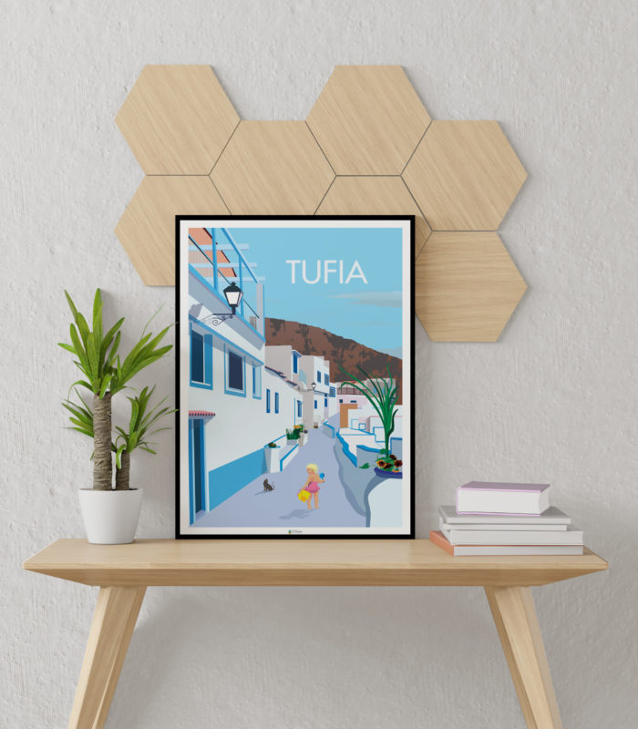 Cartel el poster playa mar pueblo Tufia decoracion interior marco de madera