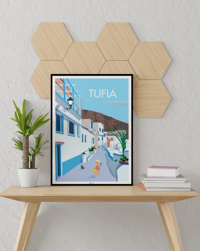 Cartel el poster playa mar pueblo Tufia decoracion interior marco de madera