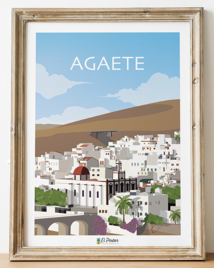 Marco de madera poster agaete en Gran canaria Lamina de pueblo blanco canarias