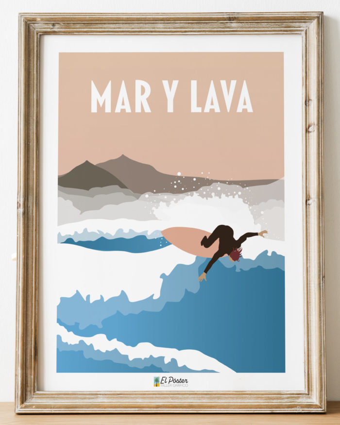 Poster Mar y Lava Gran canria rosa teide Lamina de madera surf