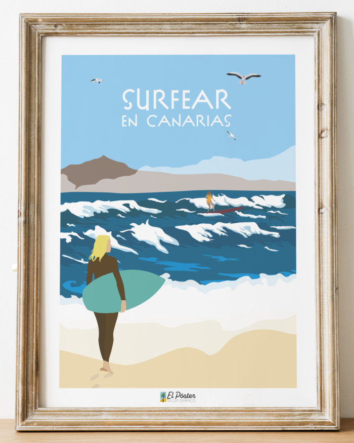 Poster de madera surf en canarias teide Cartel de Gran canria
