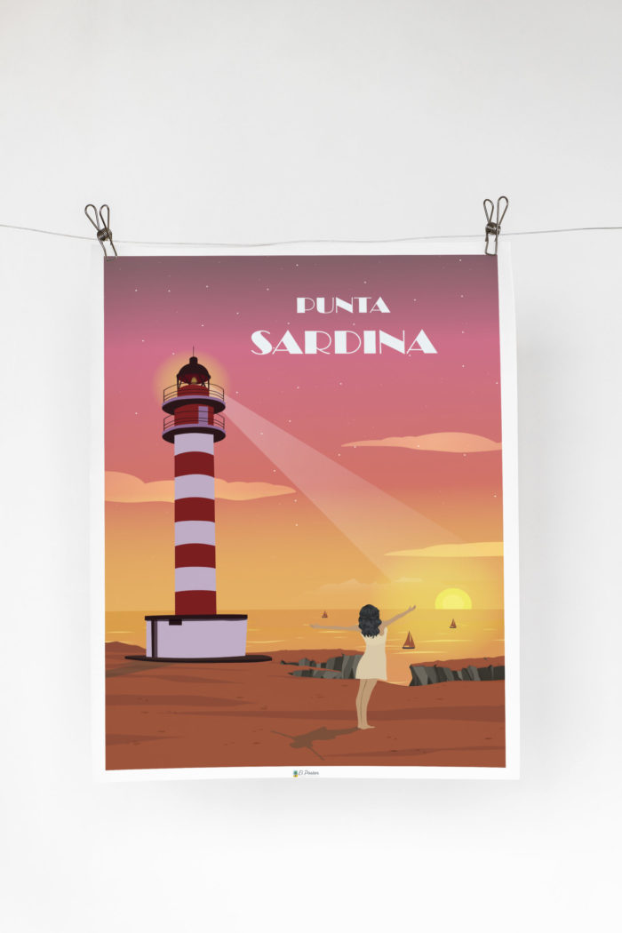 Cartel el poster playa mar faro de punta sardina