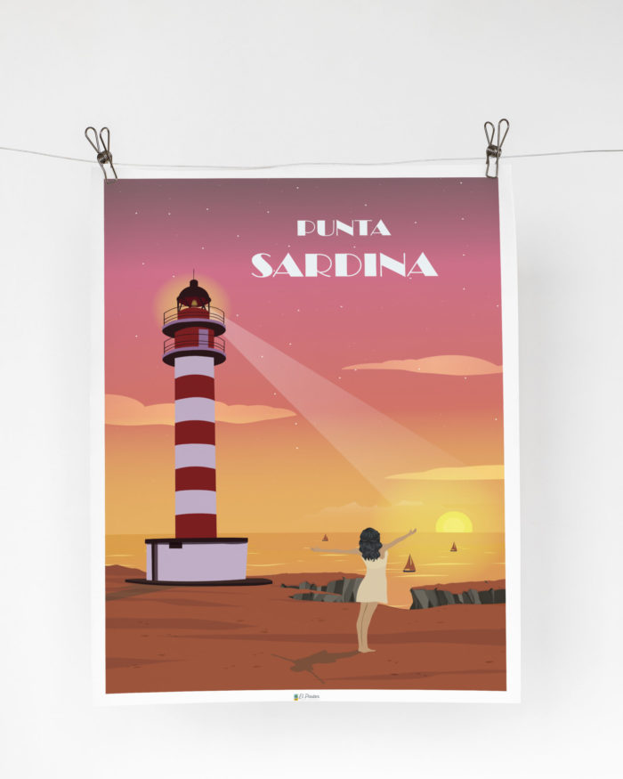 Cartel el poster playa mar faro de punta sardina