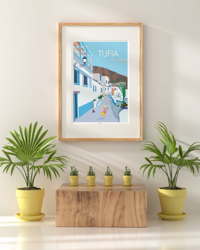 Cartel de Tufiade gran canaria Poster de gran canaria pueblo blanco azul
