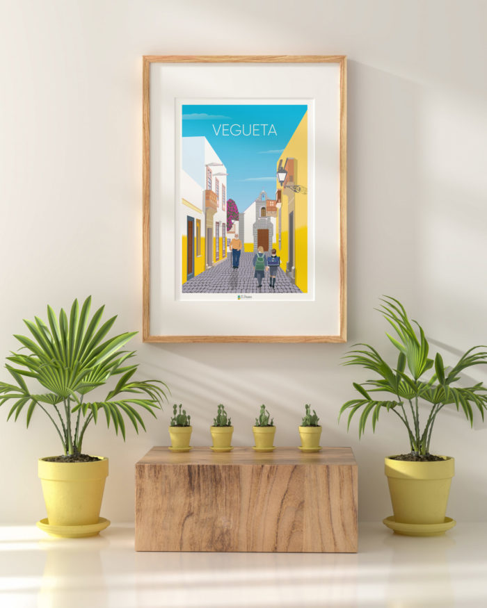 Affiche El Póster vegueta escolares casa blanca amarilla calle cristobal colón
