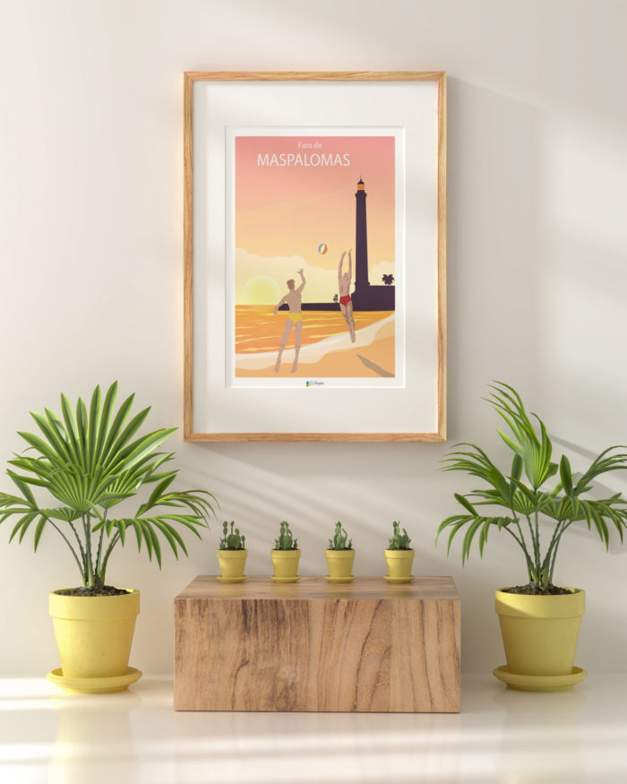 Cartel el poster playa faro de maspalomas jugador volley puesta de sol decoracion interior