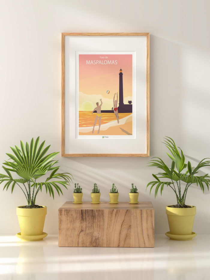 Cartel el poster playa faro de maspalomas jugador volley puesta de sol decoracion interior