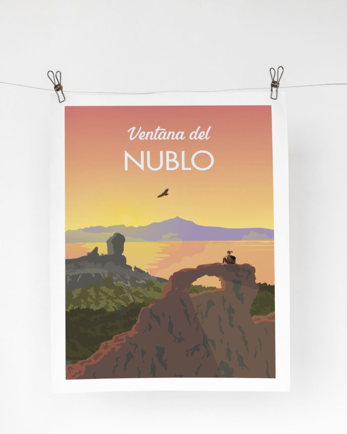 Cartel el póster ventana montaña roque nublo teide puesta de sol