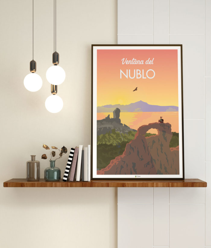 Cartel el póster ventana montaña roque nublo teide puesta de sol marco