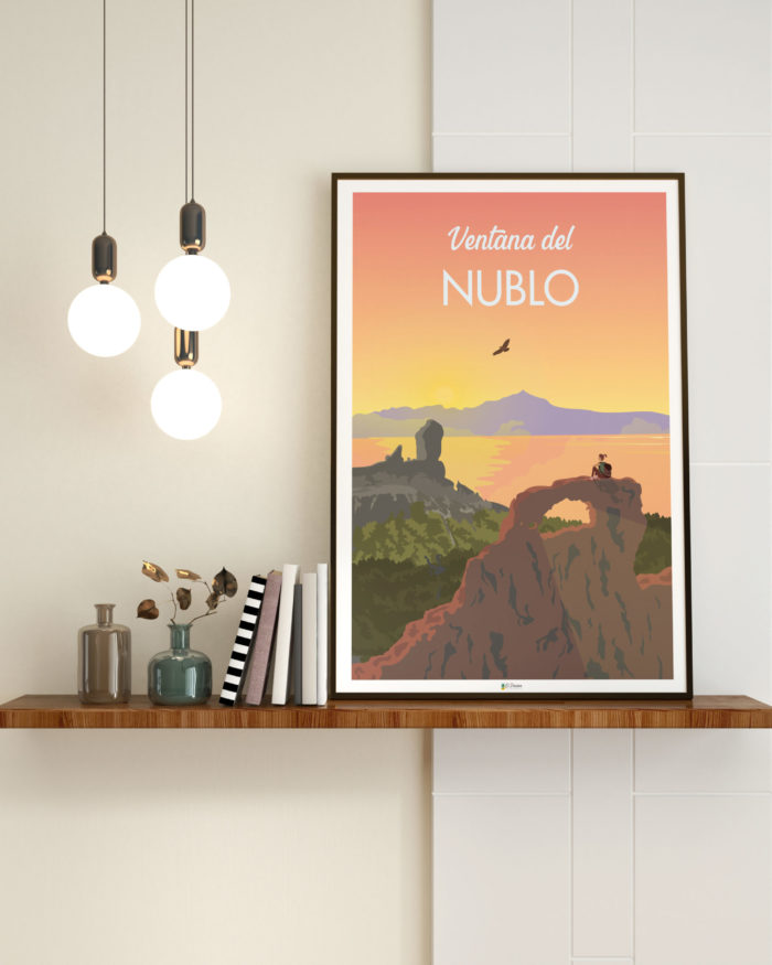 Cartel el póster ventana montaña roque nublo teide puesta de sol marco