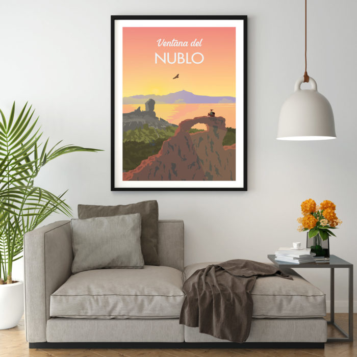 Cartel el póster ventana montaña roque nublo teide puesta de sol marco sala de estar