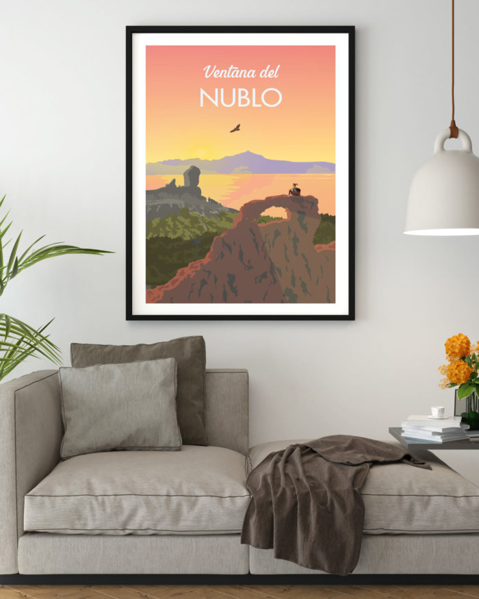 Cartel el póster ventana montaña roque nublo teide puesta de sol marco sala de estar