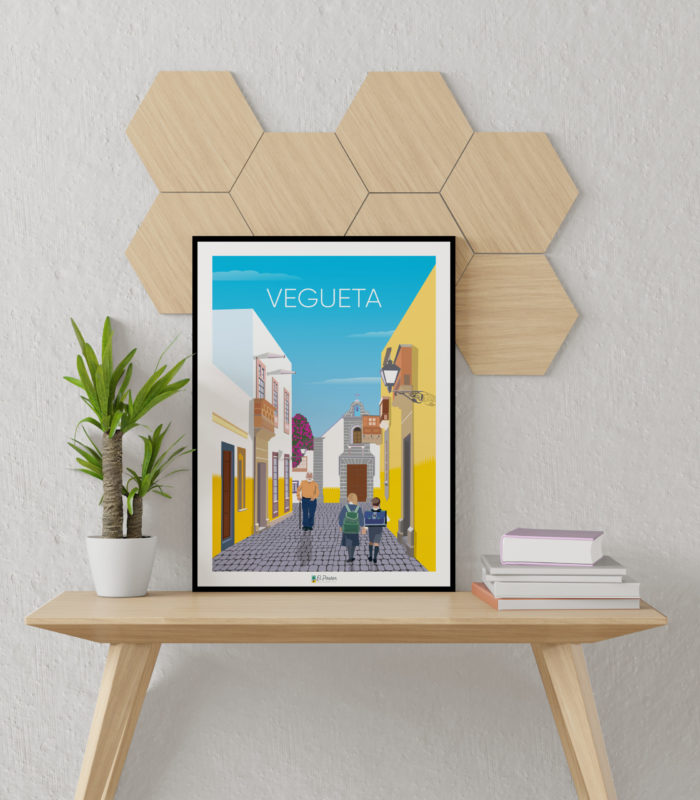 Affiche El Póster vegueta escolares casa blanca amarilla calle cristobal colón