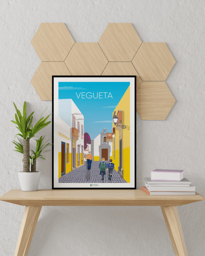 Affiche El Póster vegueta escolares casa blanca amarilla calle cristobal colón