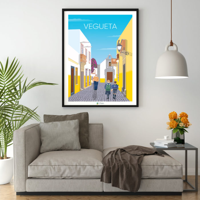 Affiche El Póster vegueta escolares casa blanca amarilla calle cristobal colón decoracion