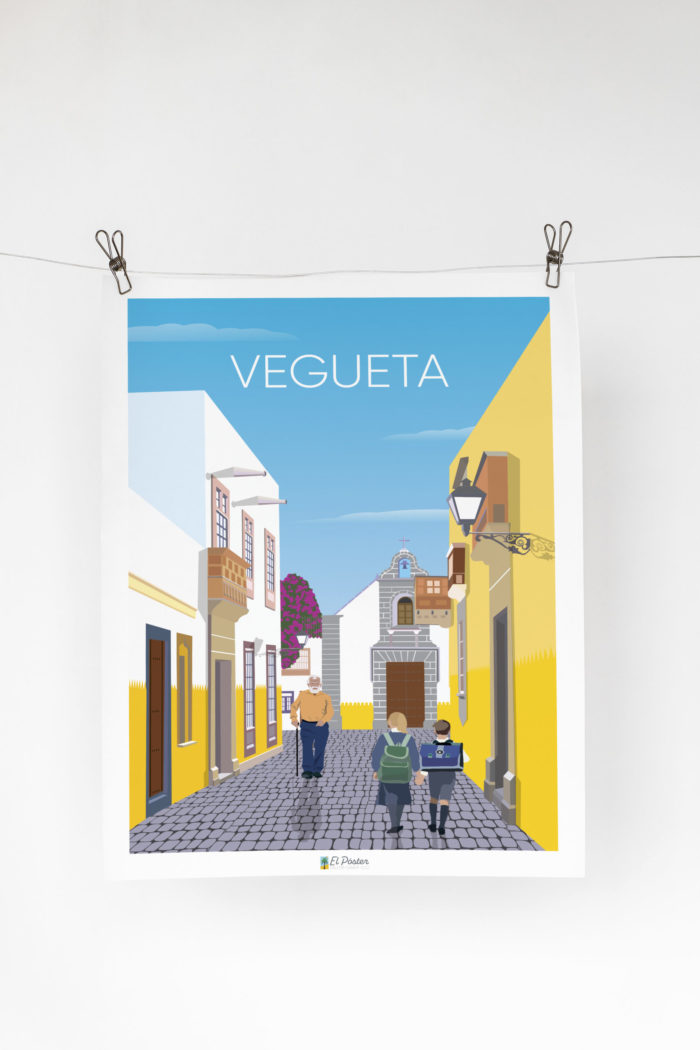 Affiche El Póster vegueta escolares casa blanca amarilla calle cristobal colón decoracion