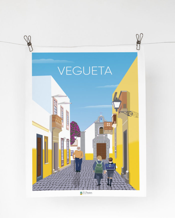 Affiche El Póster vegueta escolares casa blanca amarilla calle cristobal colón decoracion