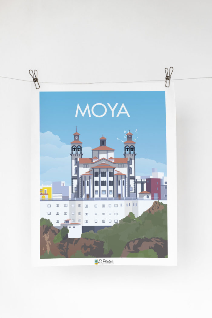 Poster vintage del pueblo Moya gran canaria cielo azul arboles decoracion