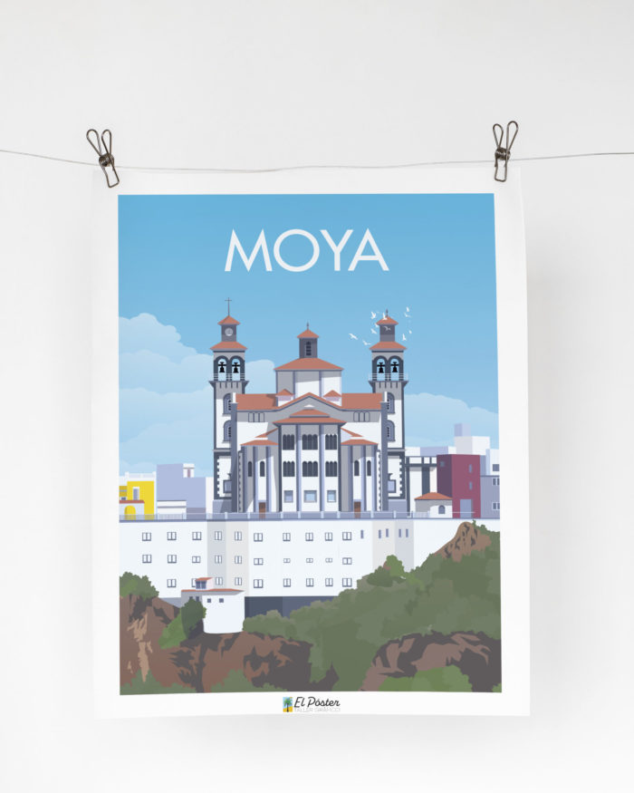 Poster vintage del pueblo Moya gran canaria cielo azul arboles decoracion