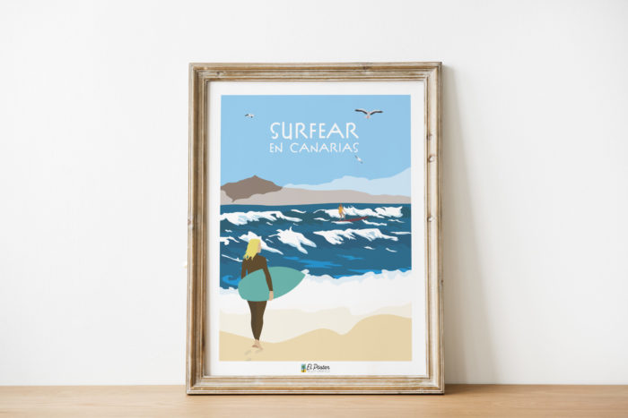 poster grafico vintage surfear gran canaria playa mar galdar