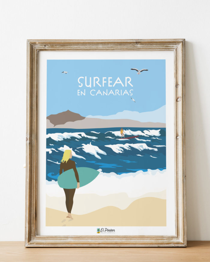 poster grafico vintage surfear gran canaria playa mar galdar