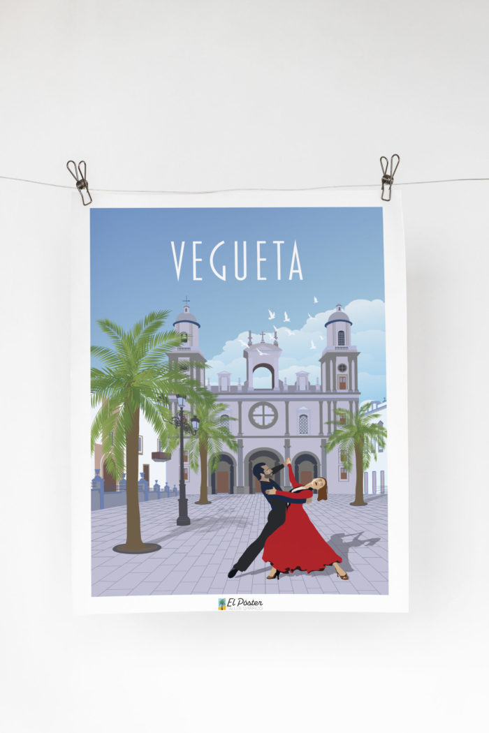 Poster vintage decorativo Vegueta catedral santa ana gran canaria bailadores