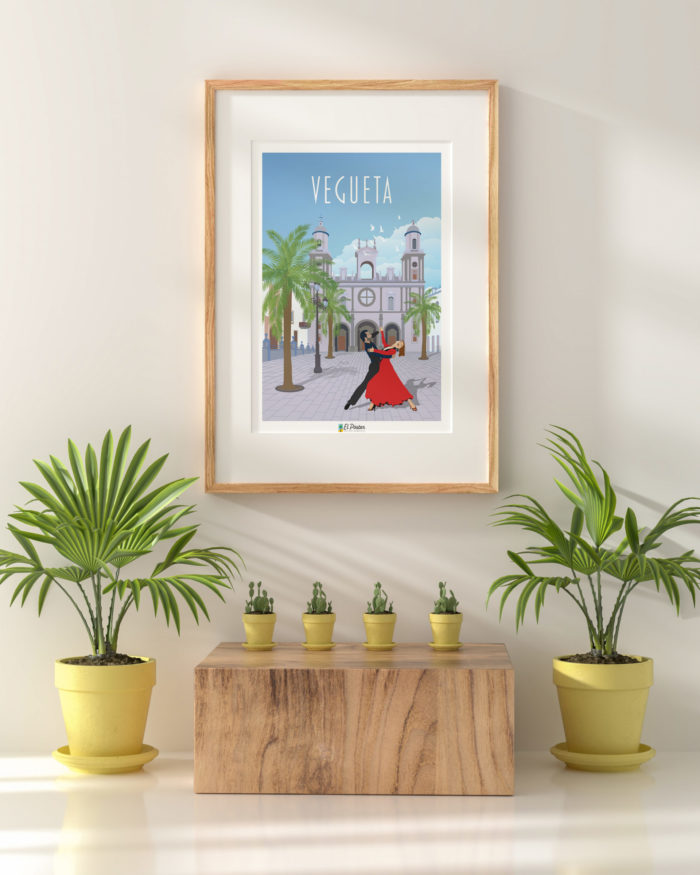 Poster vintage decorativo grafico Catedral Santa Ana Vegueta Las Palmas Gran canaria Bailadores tango