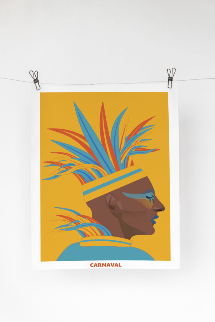 Poster decorativo de gran canaria islas canaria amarillo hombre con plumas au y roja