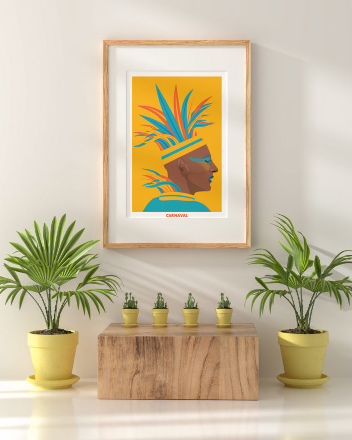 Poster decorativo de gran canaria islas canaria amarillo hombre con plumas au y roja