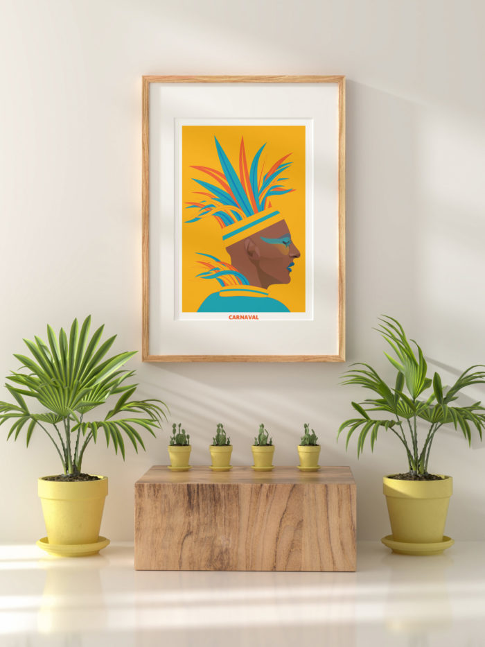 Poster decorativo de gran canaria islas canaria amarillo hombre con plumas au y roja