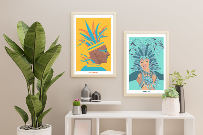 Posters grafico decorativo salon carnaval las palmas de gran canaria en canarias azul y amarillo