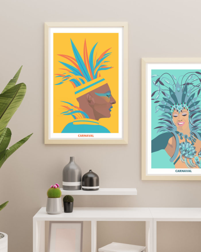 Posters grafico decorativo salon carnaval las palmas de gran canaria en canarias azul y amarillo