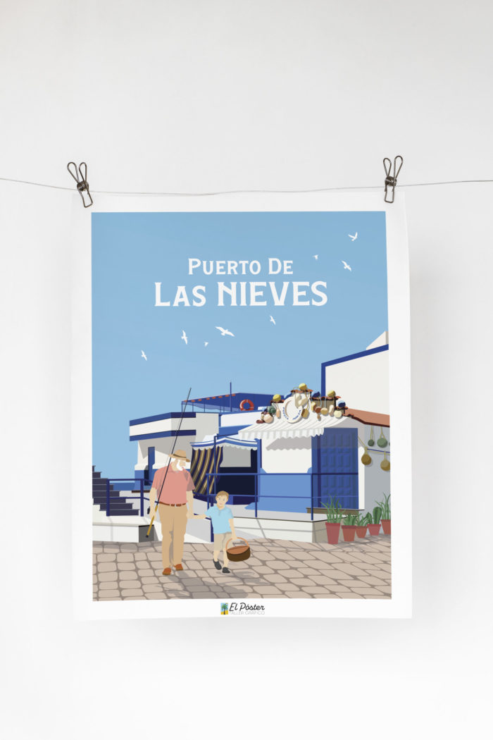 Poster de puerto de las nieves puerto de Agaete Cartel azul