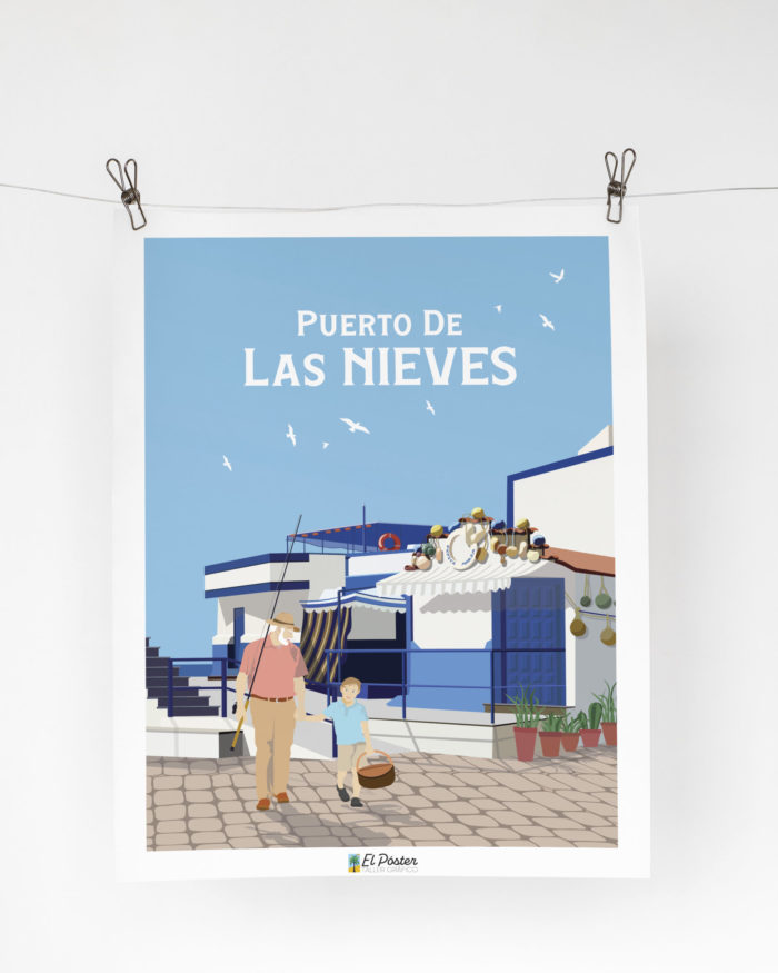 Poster de puerto de las nieves puerto de Agaete Cartel azul