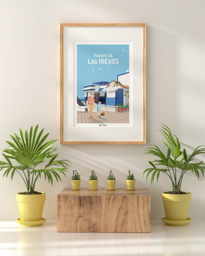 Poster de puerto de las nieves puerto de Agaete Cartel azul