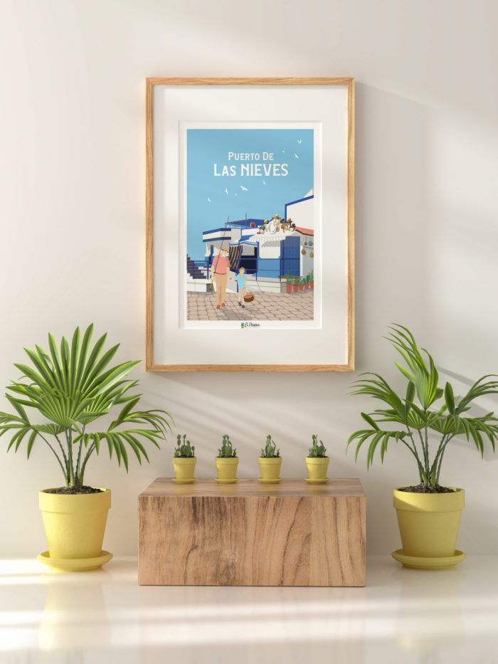 Poster de puerto de las nieves puerto de Agaete Cartel azul