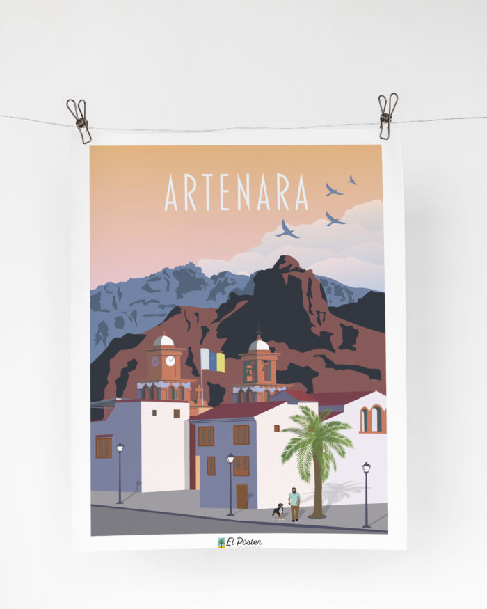 Posters Artenara en las islas canarias Gran canaria pueblo en las montanas cartel vintage