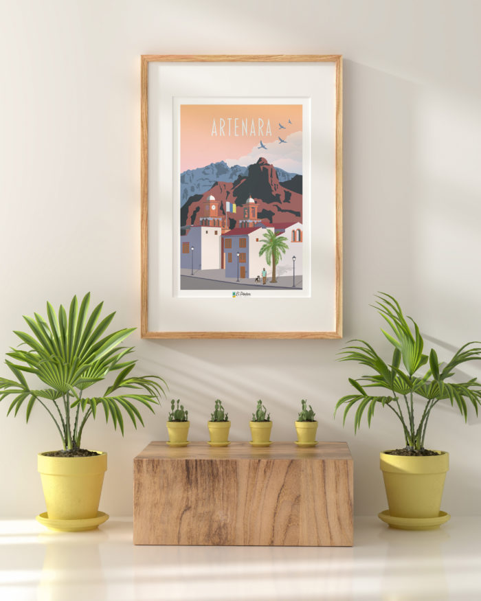 Posters Artenara en las islas canarias Gran canaria pueblo en las montanas cartel vintage