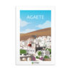 Tarjeta decorativa del pueblo blanco de AGAETE en Gran Canaria con estilo vintage