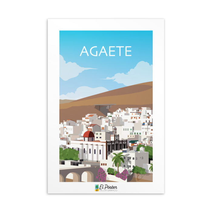 Tarjeta decorativa del pueblo blanco de AGAETE en Gran Canaria con estilo vintage
