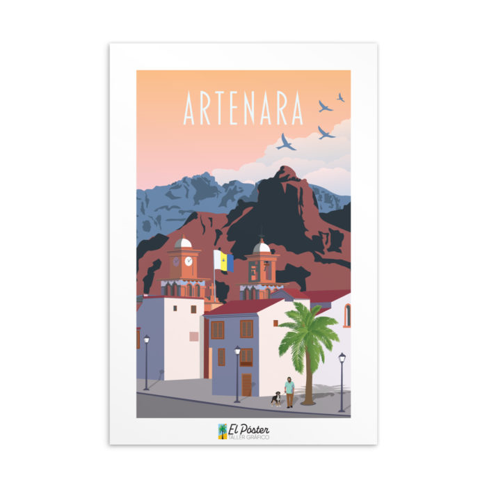 Tarjeta decorativa del pueblo de Artenara en las montanas de Gran canarias