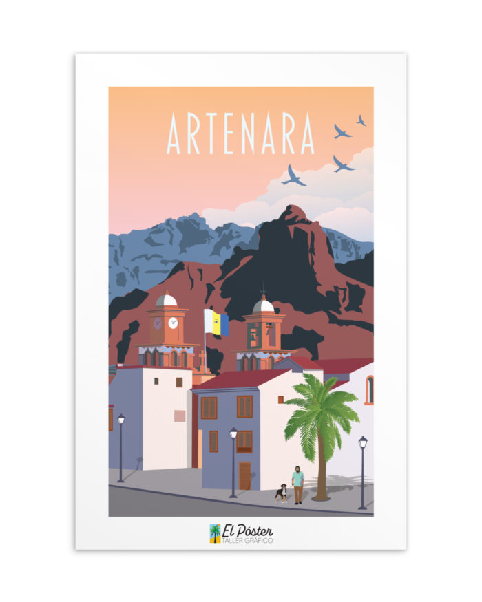 Tarjeta decorativa del pueblo de Artenara en las montanas de Gran canarias