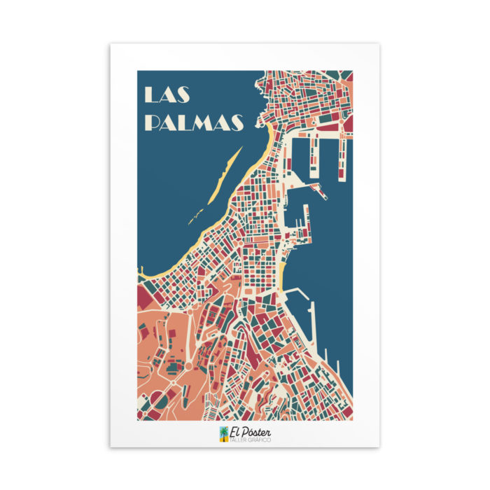 Tarjeta decorativa de la Mapa de Las Palmas de Gran Canaria estilo vintage