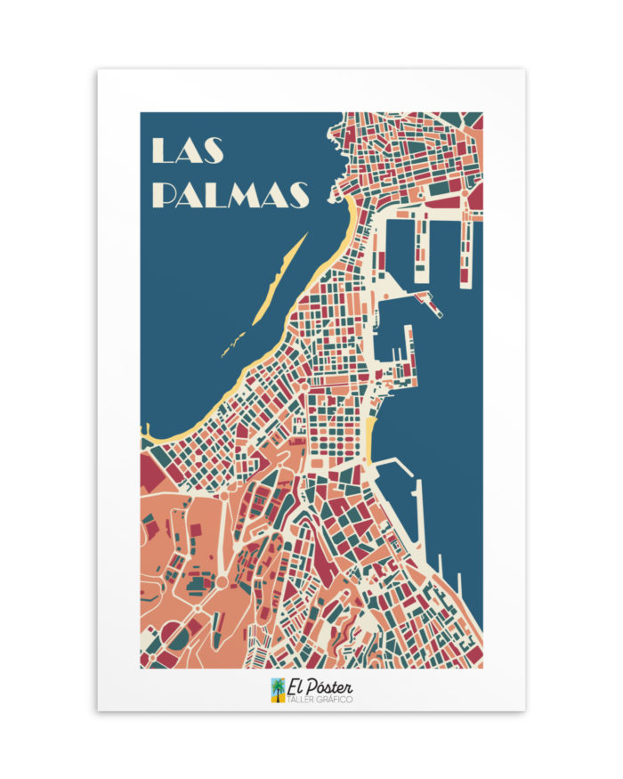 Tarjeta decorativa de la Mapa de Las Palmas de Gran Canaria estilo vintage