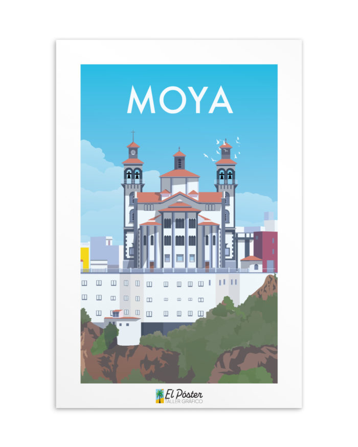 Tarjeta decorativa del pueblo de Moya y su iglesia en Gran Canaria